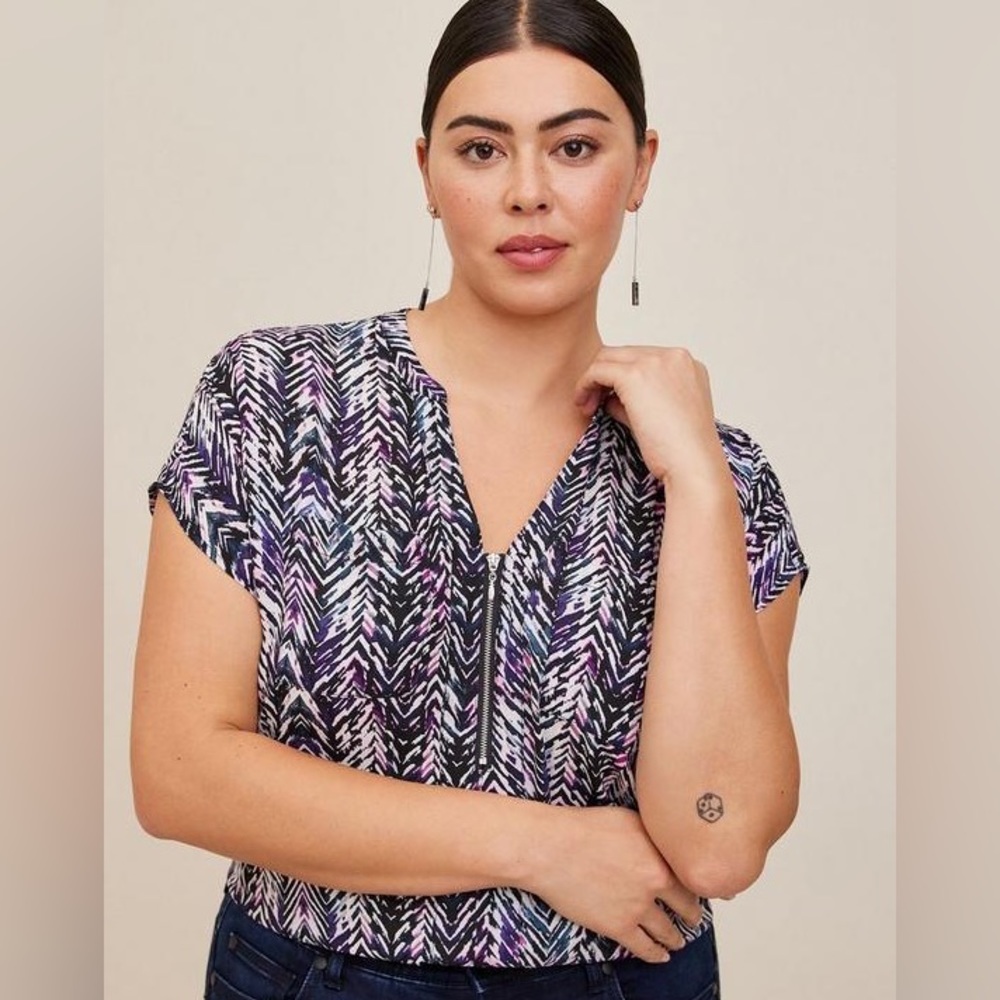 GEORGETTE ZIP-FRONT DOLMAN BLOUSE